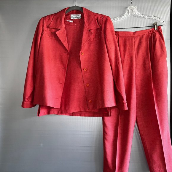 Vintage Patchington 3 pc Set seashell coral pink Jacket Pants Top sz S small - Picture 2 of 15